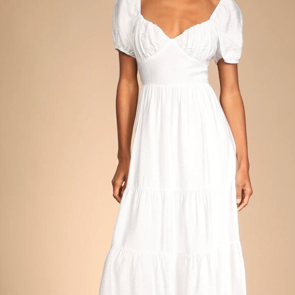 NWOT Lulus La Vita Bella White Puff Sleeve Maxi Dress - Picture 1 of 5